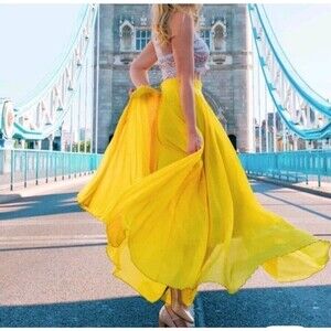 CHICWISH Timeless Favorite Chiffon Yellow Maxi Skirt size M